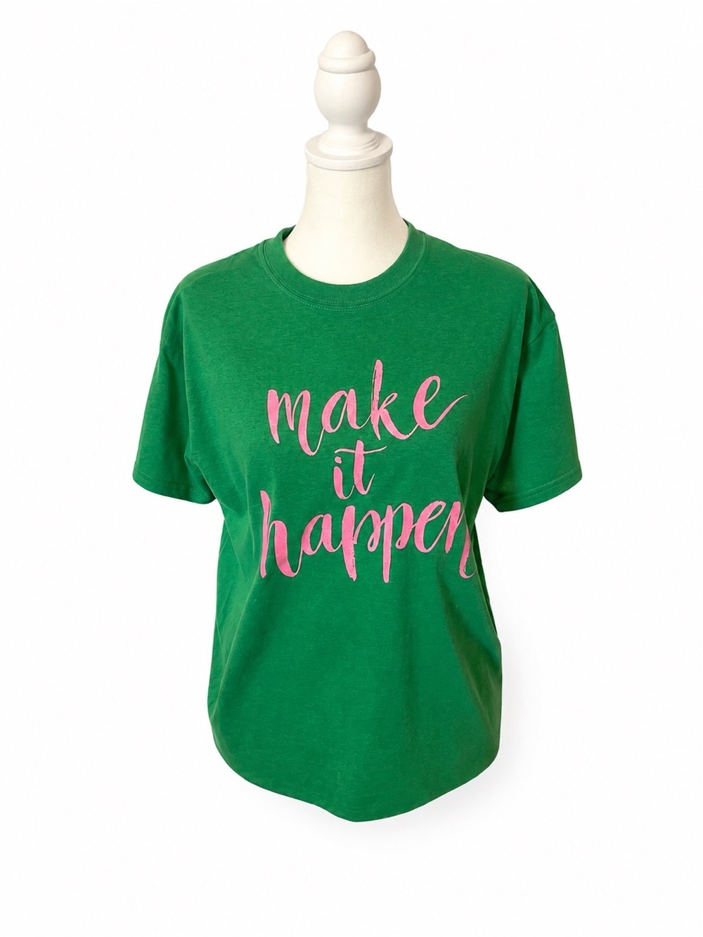 Make It Happen Green Graphic Tee with Pink Script